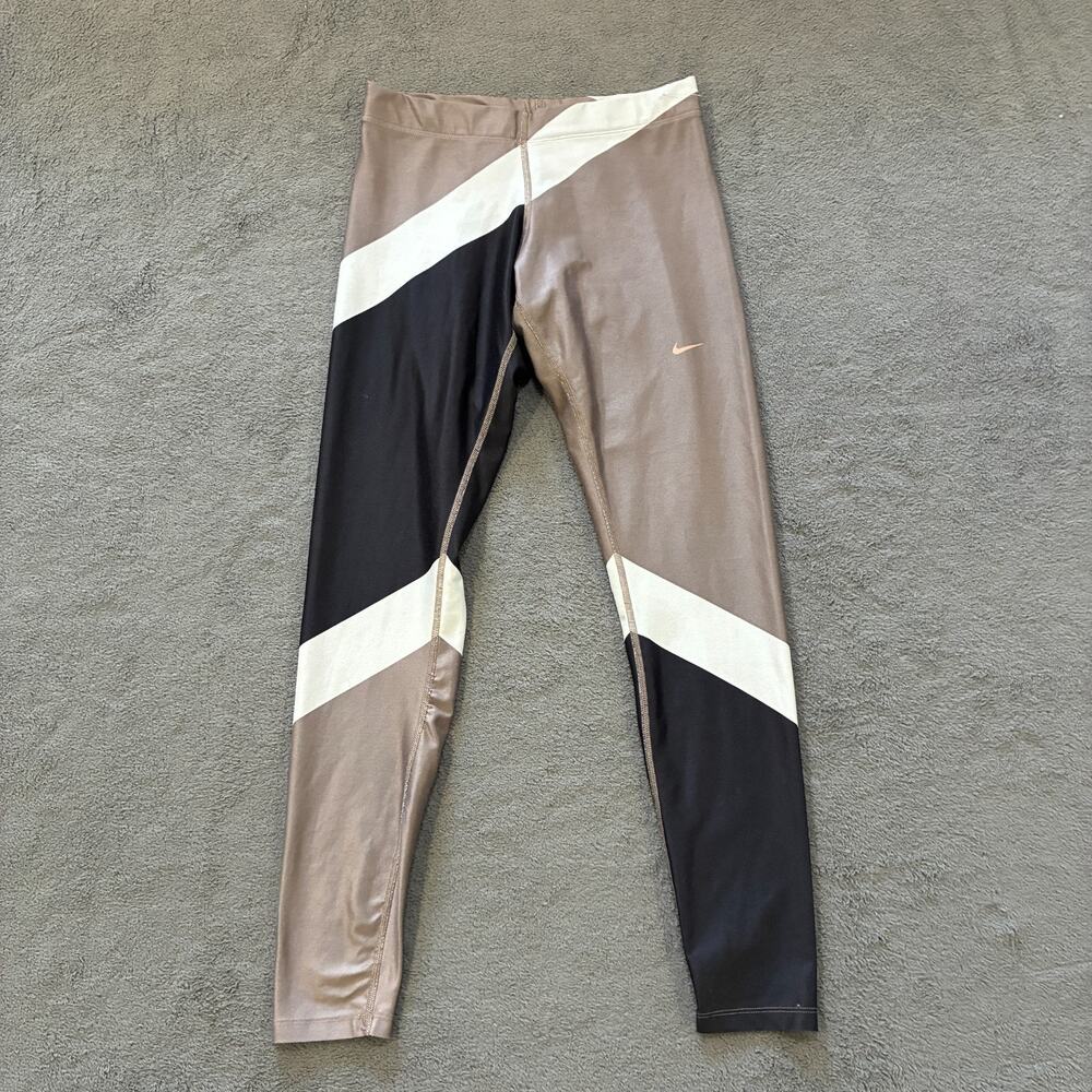 Nike Pro Dri-FIT Taupe Black Drawstring High Rise Training Pants Women's Size XS